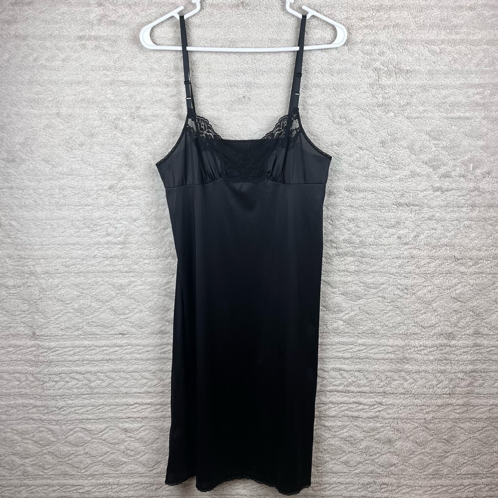 VASSARETTE Nylon Slip Dress Black Lace Midi Length Size 34 Medium